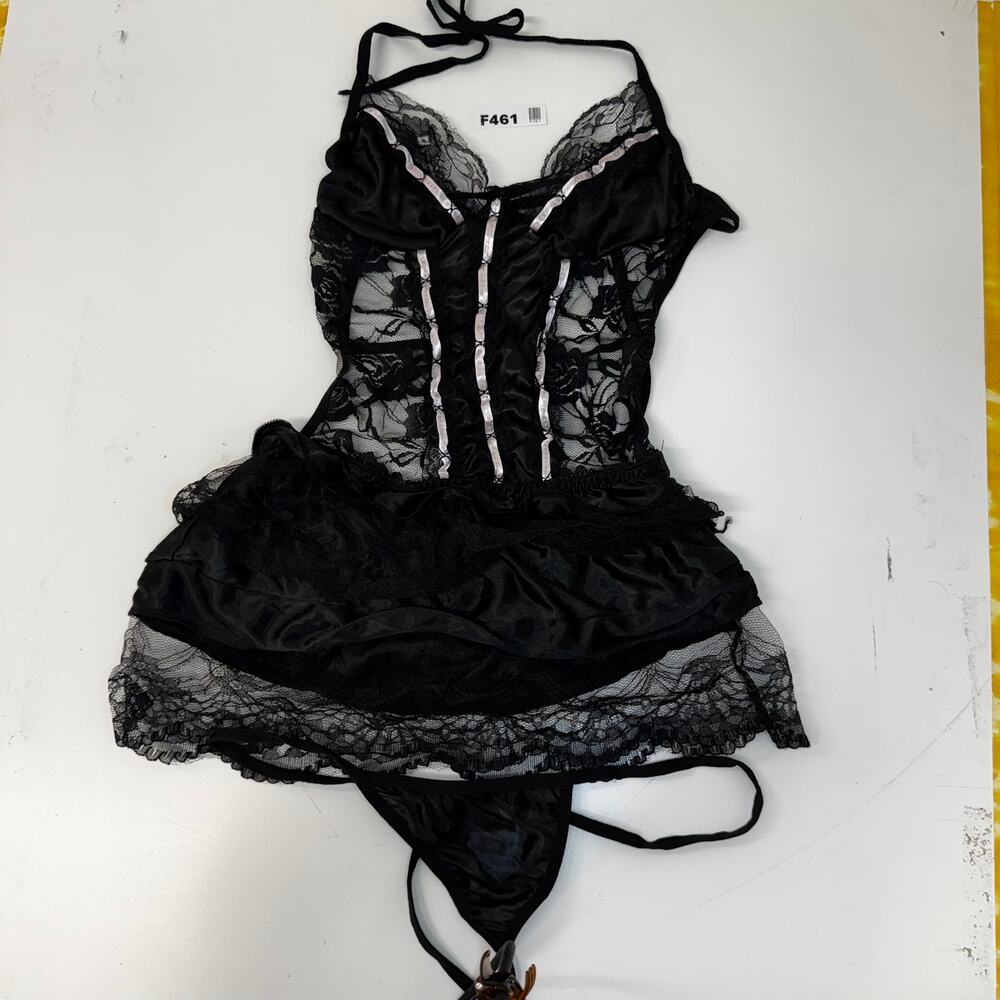 NEW Black Lace Babydoll Chemise Lingerie Teddy w/ Matching Thong NWT OS